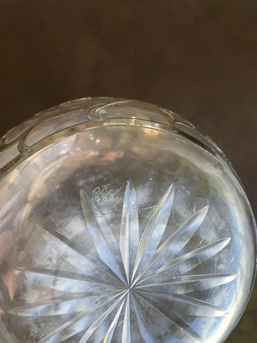 Antica brocca decanter in vetro argento sterling Alvin sovrapposizione vite uva - Foto 16 di 19