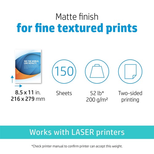 Heavyweight White Matte Print Paper 8.5x11 for HP Laser Printers 500 Sheets - Picture 2 of 6