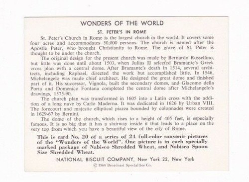 VTG. NATIONAL BISCUIT CO., N.Y. WONDERS OF WORLD ADVERTISEMENT CARD ST. PETERS - Picture 2 of 2