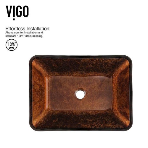 Vigo VG07089 Donatello 17-7/8" Rectangular Glass Vessel Bathroom Sink, Russet - Picture 4 of 6