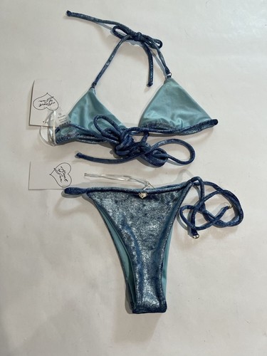 Heart of Sun Triangle Metallic String Bikini in Blue - Picture 2 of 3
