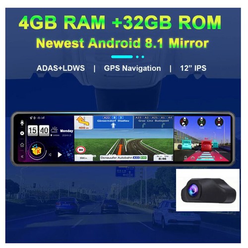 Smart Car DVR Android 8.1 Rearview Mirror 4G ADAS Dash Cam Wifi Video Recorder - Picture 9 of 10