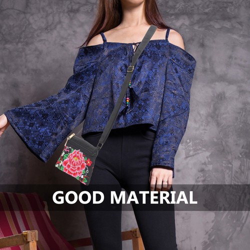 Embroidered Crossbody Bag Canvas Messenger Bags Women Travel Ethnic Style - Picture 5 of 12