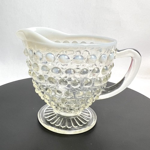 Fenton Moonstone Vintage Opalescent White Creamer Glass Mini Pitcher Hobnail - Picture 1 of 9