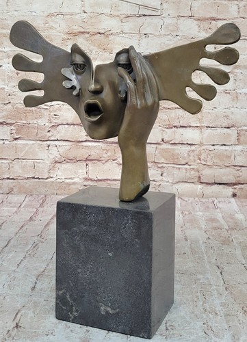 Figura Estatua Base Mármol Escultura Bronce Sol Mujer Abstracta Dalí Firmada - Imagen 3 de 10