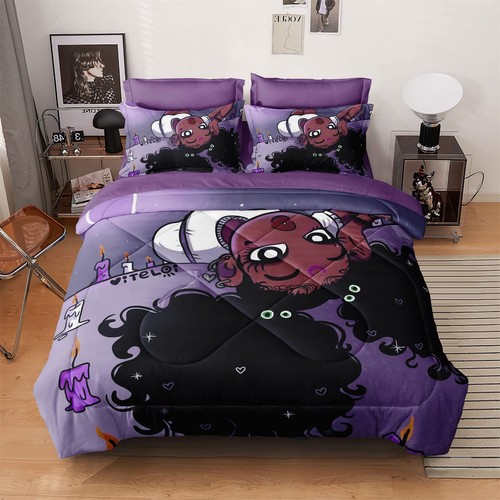 Purple Full Comforter Set with Sheets Black Girl Magic Comforter for Kids Tee... - Picture 2 of 8