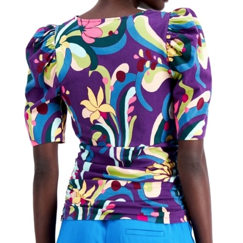 INC Cotton Printed Puff Sleeve Gathered Side Top Luciana Garden Size Small - $60 - Picture 4 of 9