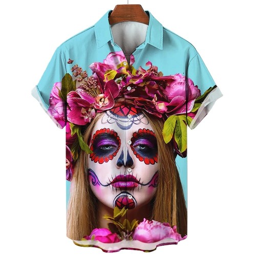 Mens Button Down Shirts Horror Pattern Printed Hawaiian Tops Novelty Ugly Gift - Picture 4 of 30