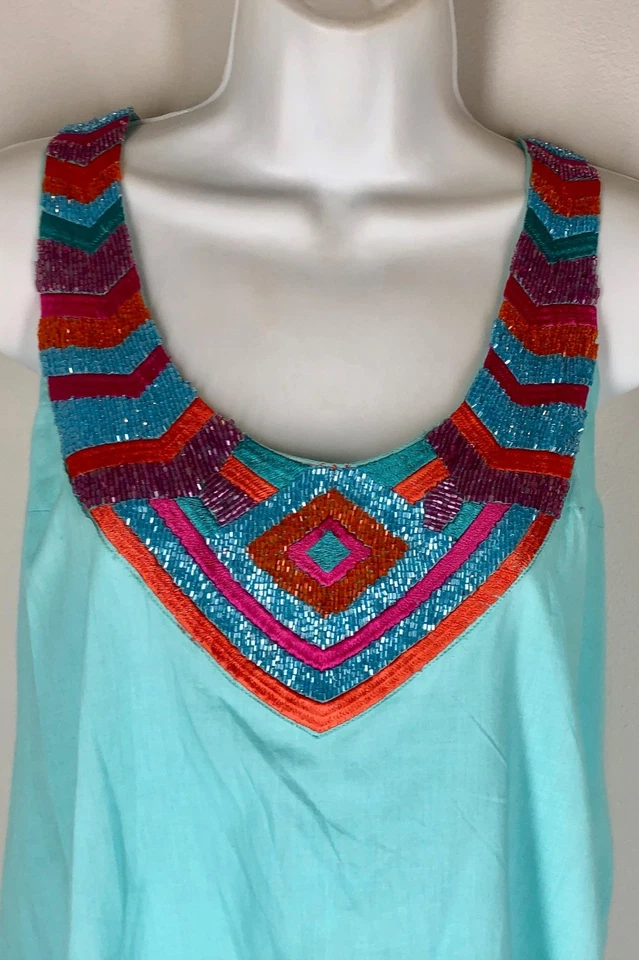 Vestido de playa Mud Pie Cover Up S 4 6 azul turquesa bordado con cuentas informal Foto 3 de 4