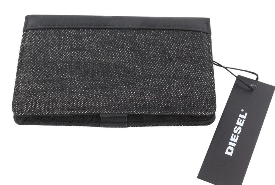 Carteira masculina DIESEL Dynamo organiesel OS preta escura denim aparência frontal unissex - Imagem 2 de 4