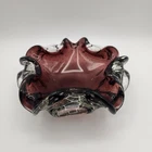 Vintage Murano Amethyst Bullicante Art Glass Bowl Ashtray Hand Blown Italy