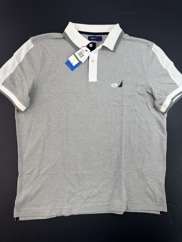 Neu mit Etikett Nautica Performance Poloshirt Herren Large klassische Passform Kurzarm grau NEU
