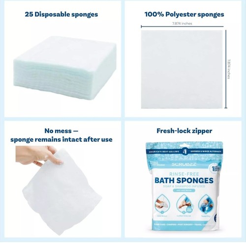 Generously Sized Lavender Bathe Wipes - Disposable and Rinse-Free, 2-Pack of 50 - 第 4/9 張圖片