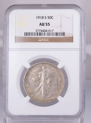 Certified 1918-S Walking Liberty Half Dollar NGC AU55 Silver 50c 