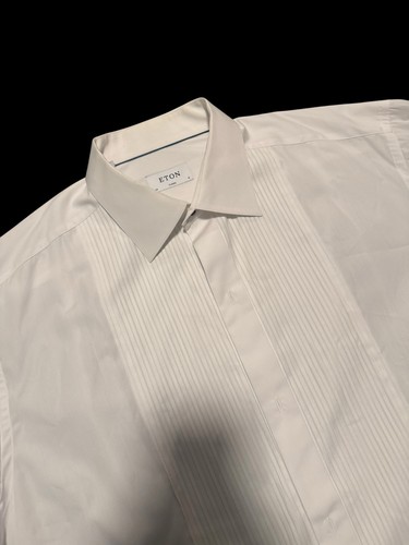 Eton Tuxedo Shirt Men 18 46 White French Cuff Long Sleeve Cotton Formal Classic - Picture 4 of 18