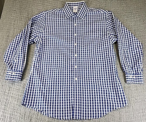 Brooks Brothers Shirt Mens 17-2/3 Blue Check Slim Fit 346 Non Iron Button Up