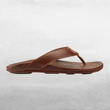 OluKai Mekila Men's Leather Sandals in Natural Brown (Choose Size)