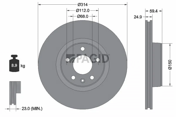 2x PAGID Disque De Frein Extérieur Ventilé Ø314mm Pour Audi A6 Avant 4F5 C6 4F2 - Photo 1/1