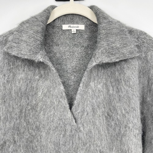Madewell Brushed Polo Sweater Alpaca Wool Collared Pullover Gray Heather Small - Picture 6 of 9