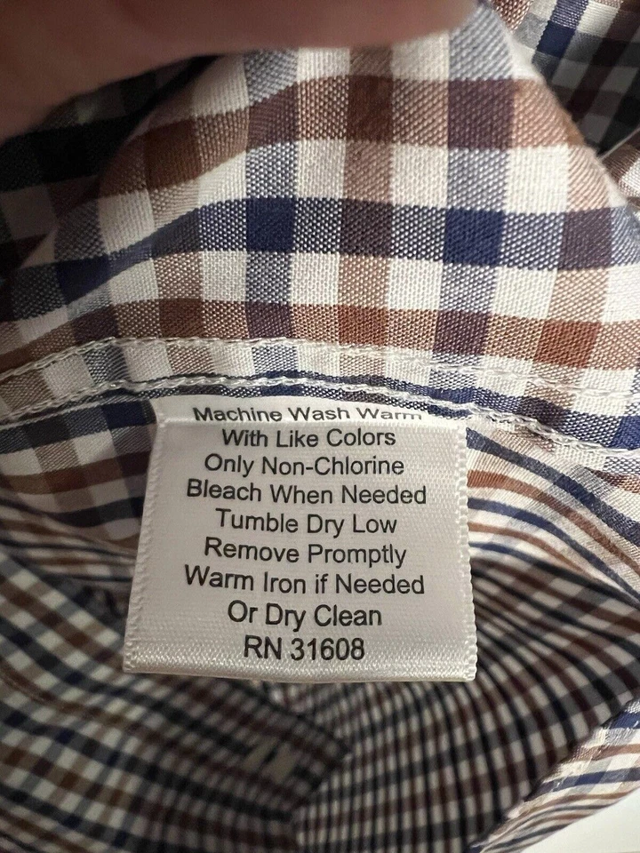 Camisa de vestir Jos A Bank manga larga a cuadros elástica 15 1/2 - 32 marrón azul calce ajustado Foto 4 de 4