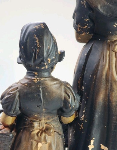 Large Art Nouveau Polychrome Statue Mother & Child Terracotta or plaster 19" - Picture 7 of 16