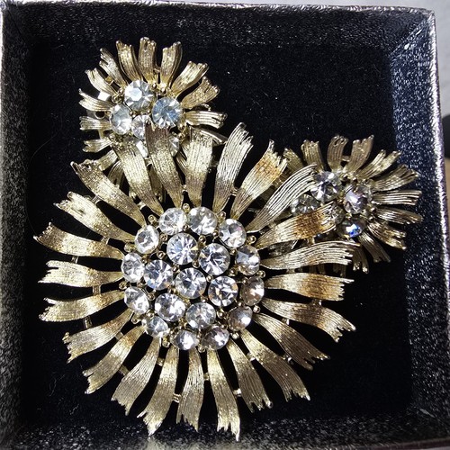 Broche y Pendientes Lisner Vintage Tono Dorado Estrás Años 60 Floral Mcm Bling Pin - Imagen 15 de 20