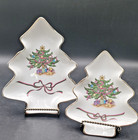 Vtg Christmas Tree Shaped w/Gold Rim Serving Trinket Candy Nut Dishes Set of 2