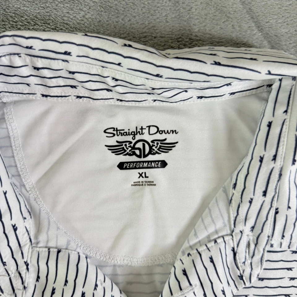 Camisa polo recta de rendimiento XL blanca azul a rayas BentWinds golf para hombre Foto 4 de 4