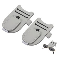 2 Pcs Sunglass Holder for Car Visor Magnetic Leather Glasses Holder,Gray