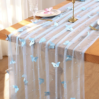 TüLl Mit Perlen 75X300 Cm Blau KäSetuch Dekoratives Tischband FüR Hochzeit Gebu