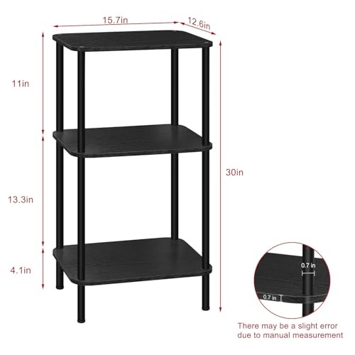 3 Tier Small End Table Tall Telephone Table with Storage Shelves Black - Picture 3 of 7