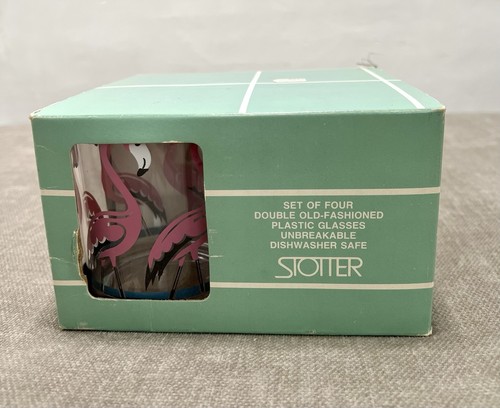 Vintage 4er Set HJ Stotter Rosa Flamingo Kunststoff Altmodische Trinkgläser - Bild 4 von 9