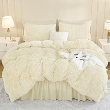 Faux Fur Beige Comforter Set King Size, 3 King 104"x90" 11 - Light Beige