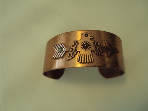 VINTAGE SOLID COPPER NATIVE AMERICAN THUNDERBIRD CUFF BRACELET #VA - Picture 4 of 7