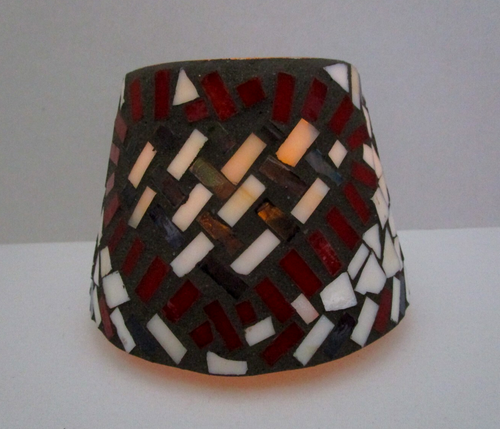 Home Interiors Patriotic Mosaic Glass Candle Jar Shade Topper Red White Blue - Picture 7 of 16