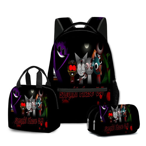 Novelty Sprunki- 3D Printed 3pcs/Set Notebook Backpack Lunch bag Pencil Case - Picture 14 of 48