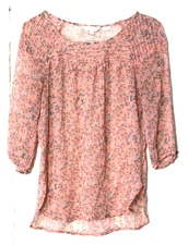 LC LAUREN CONRAD TUNIC BLOUSE ladies size M peach orange gray floral 3/4 sleeve