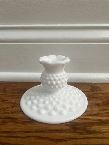 candle holder - hobnail - white milk glass Fenton