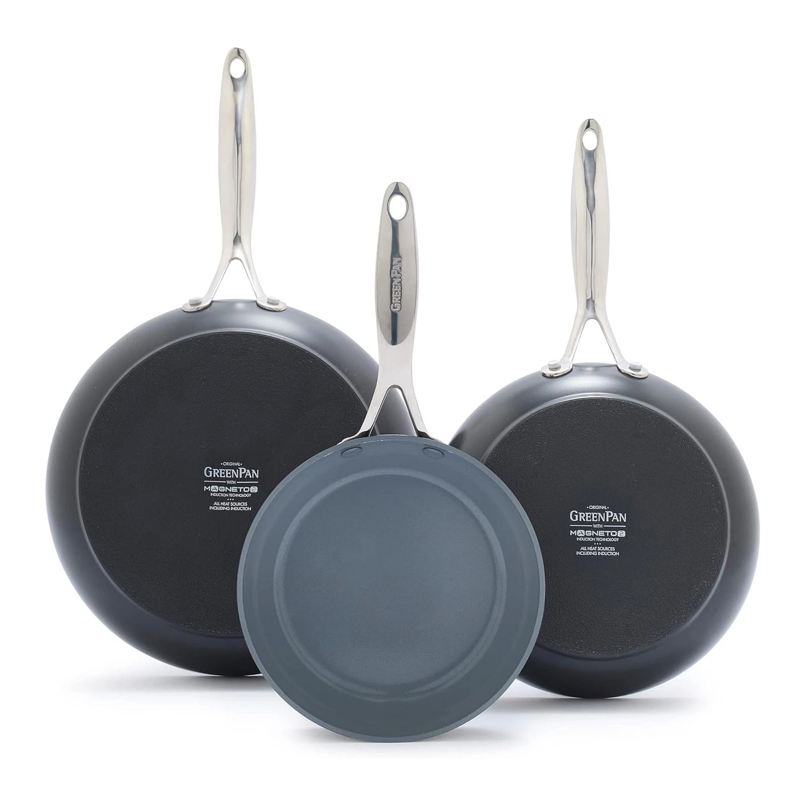 Valencia Pro 3 Piece Frying Pan Set Ceramic Nonstick Induction Safe Gray