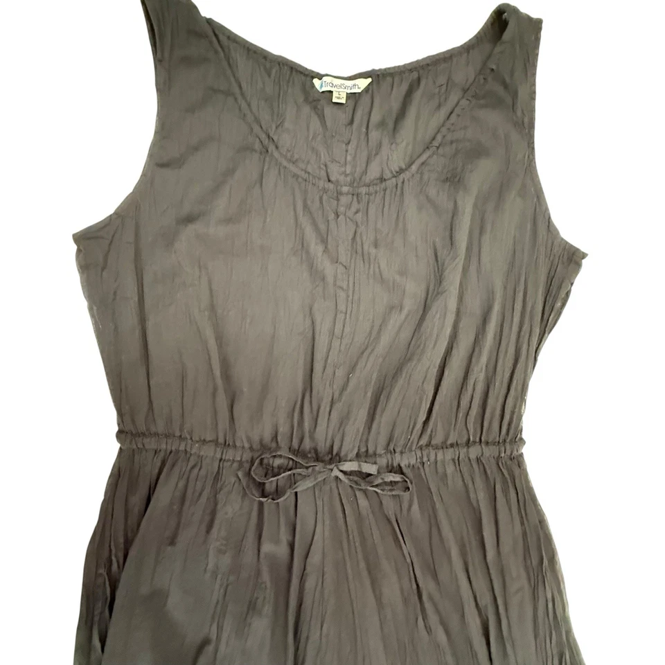Vestido Travelsmith Férias Midi Crinkle G XL Preto Algodão Viagem Sem Mangas Regata - Imagem 3 de 4