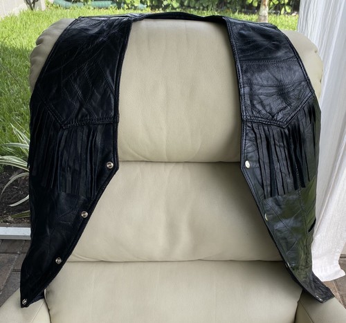 Navarre Leather Co. Black Motorcycle XXXL Vest Italian Stone Design-Side Lacing - Photo 4 sur 12