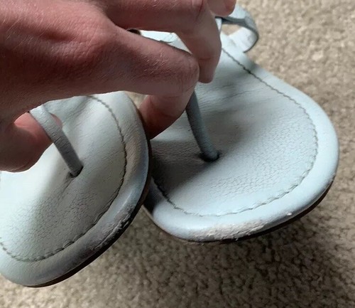 Tory Burch Seltzer Light Blue Tumbled Leather Miller Sandals Flip Flops Size 7 M - Picture 4 of 6