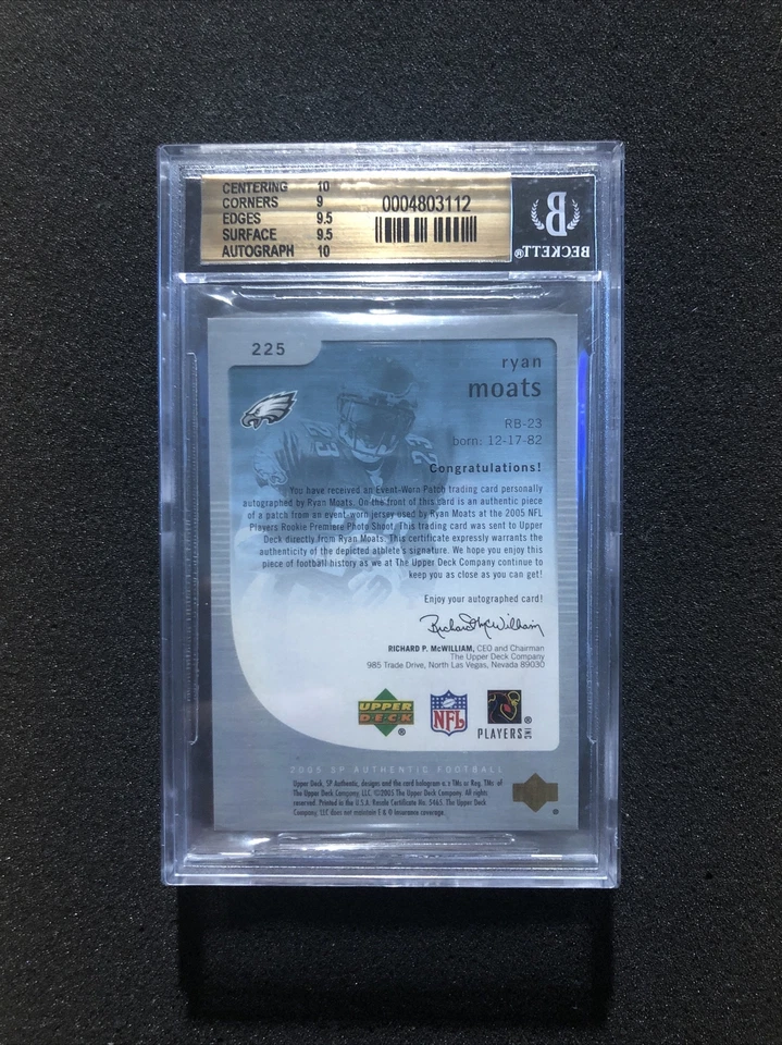 2005 Upper Deck SP Authentic RYAN MOATS #225 BGS 9.5 💎 RC JERSEY AUTO 535/899 - Image 2 of 2