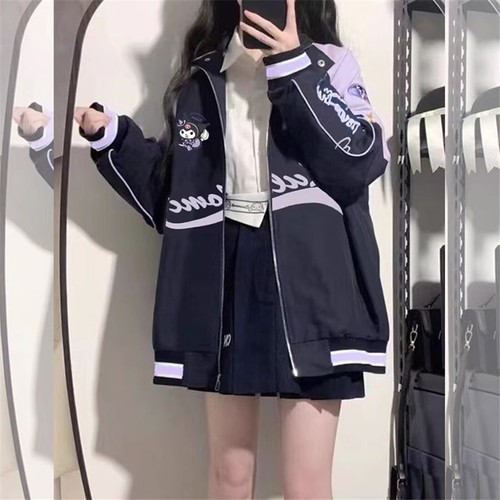 Cartoon Kuromi College Style Jacket Women's Casual Zipper Coat Streetwear Top  - Picture 4 of 9