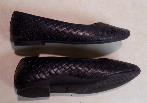 Aetrex Lyla Ballet Flat Shoes 38 7.5 8 Black Leather Woven Comfort Loafers EUC - Picture 6 of 7