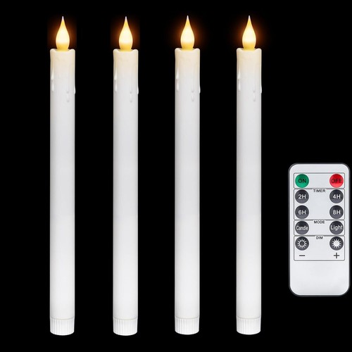 10.6" Flameless Battery Operated Taper Candles Remote Flickering Pack of 4 White
