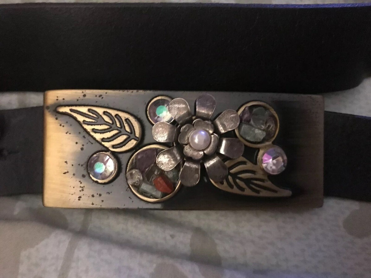 Sereno Italian Black Leather Belt W/Stones, Rhinestones  display picture 3