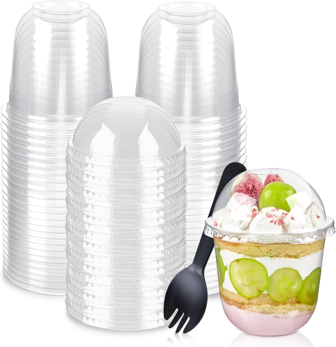 Paquete De 50 Vasos De Plástico Para Postre De 12 Oz Con Tapas De Cúpula - Imagen 12 de 12