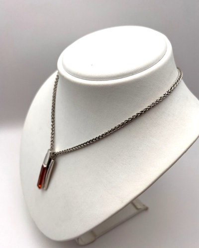 Kette mit Anhänger Echtsilber 925 Länge 48 cm Kordelkette Synt. Padparadscha - Bild 3 von 9