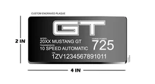 2x4 IN Engraved Plaque Black Custom for Mustang, GT & OTHER Cars Interior/engine